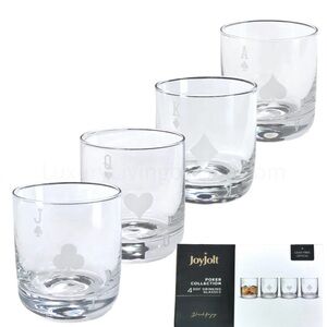 JoyJolt Poker Collection Whiskey Drinking Glasses 10oz Glass Set of 4